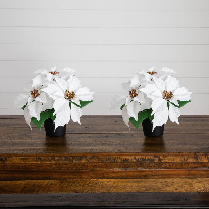 9" Artificial Poinsettia Plant - Set of 2