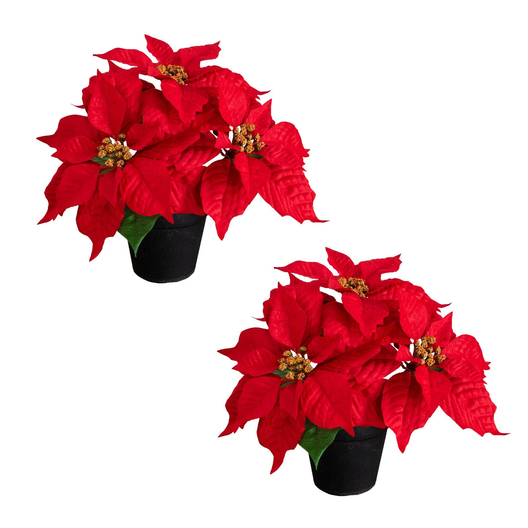 9" Artificial Poinsettia Plant - Set of 2