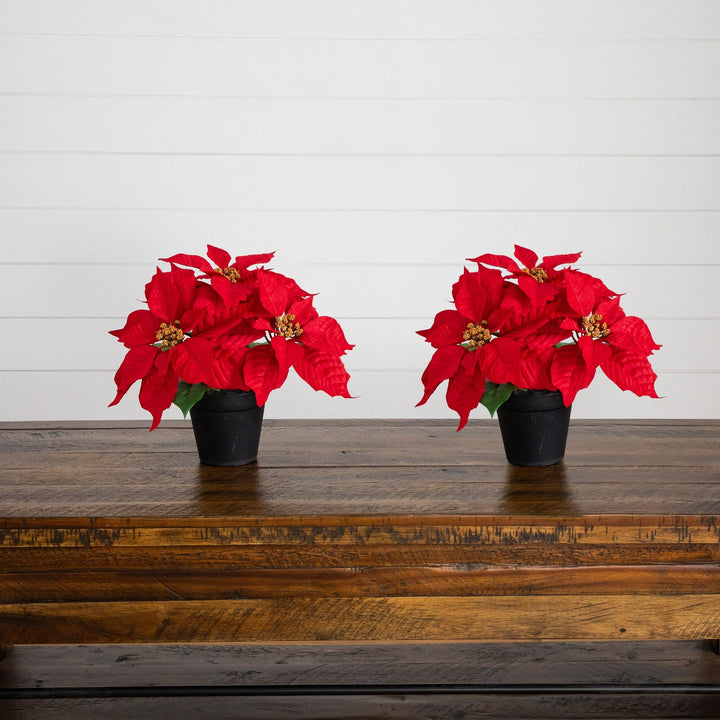 9" Artificial Poinsettia Plant - Set of 2