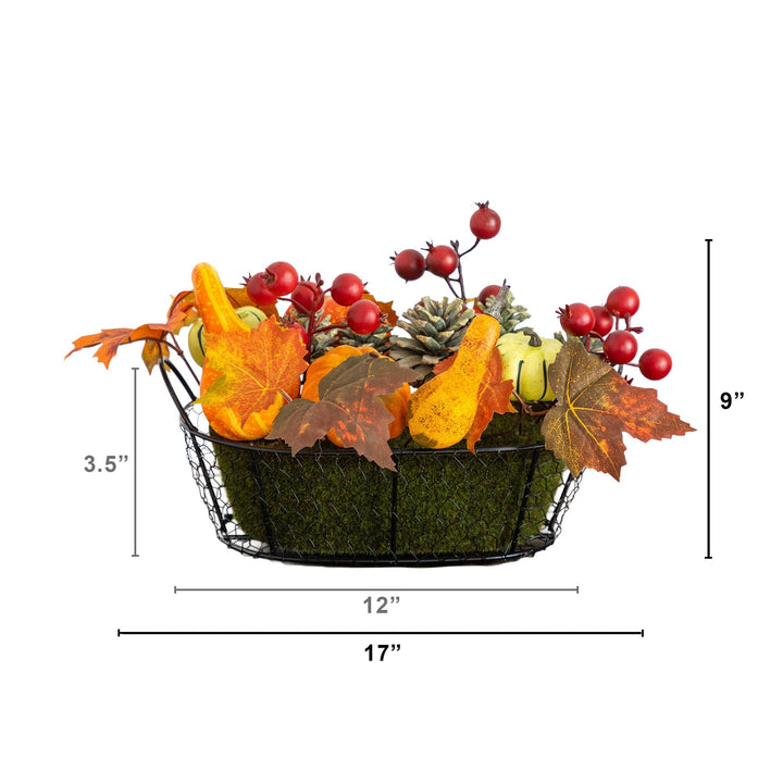 9" Autumn Artificial Pumpkin, Gourd, Berry and Maple Fall Arrangement