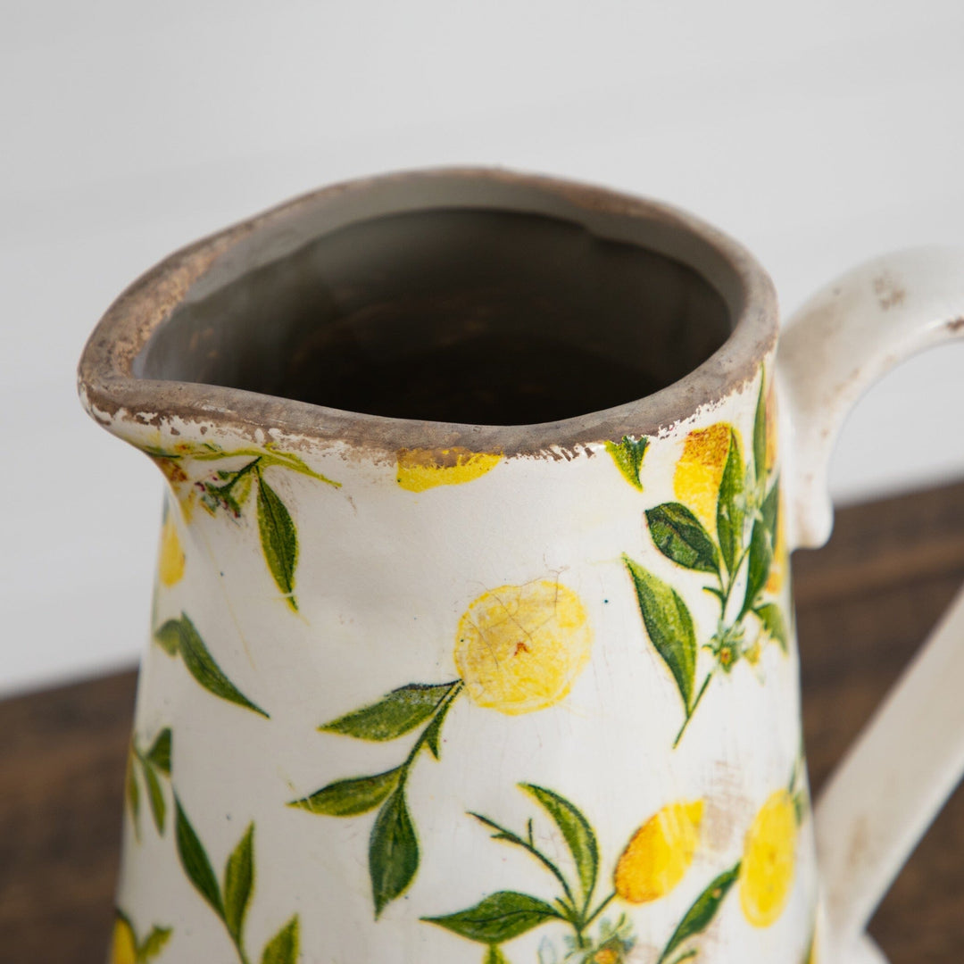 9” Lemon Print Ceramic Rustic Jug Vase