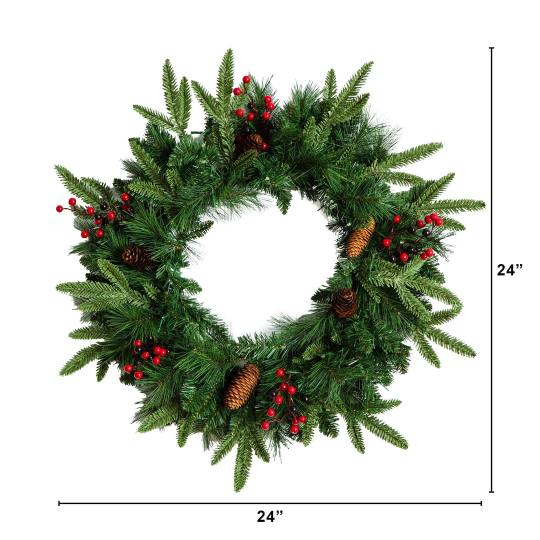 Pre-Lit Artificial Christmas Holiday 5 Piece Bundle with Pinecones &amp; Berries- Set of 2 5&