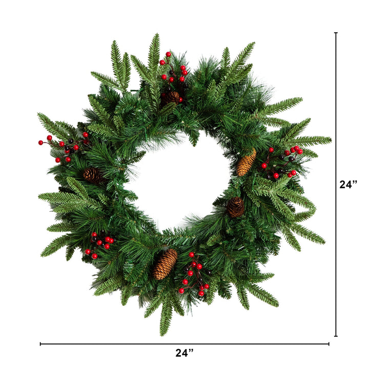 Pre-Lit Artificial Christmas Holiday 5 Piece Bundle with Pinecones &amp; Berries- Set of 2 5&