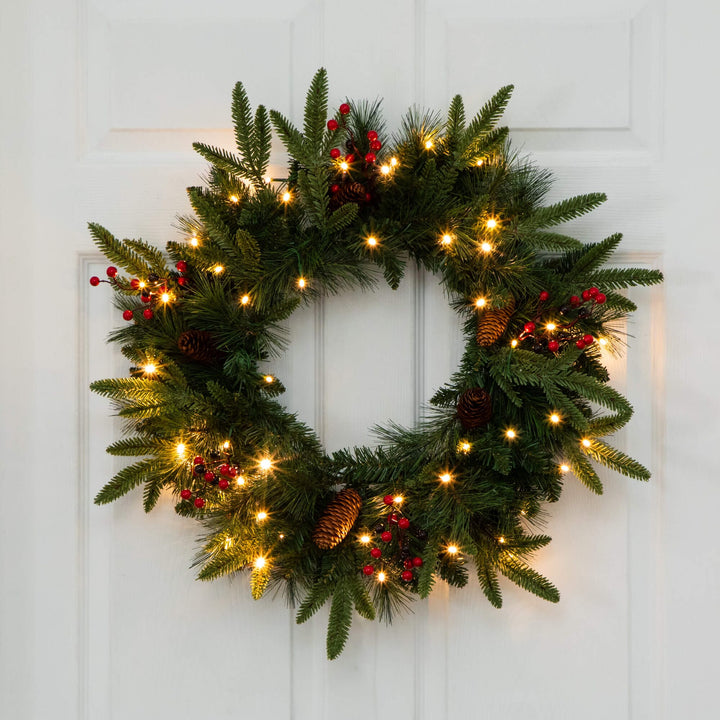 Pre-Lit Artificial Christmas Holiday 5 Piece Bundle with Pinecones &amp; Berries- Set of 2 5&