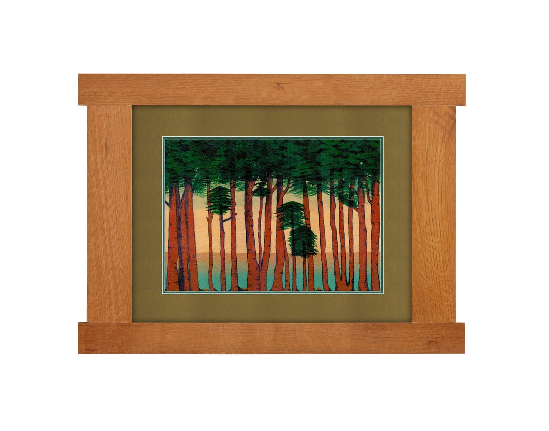Arts &amp; Crafts Mission Oak Framed Art with Silent Forest Michael&