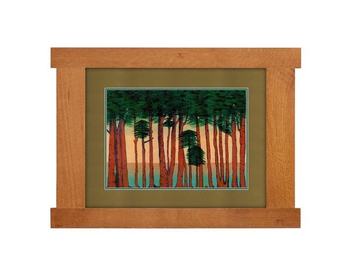 Arts &amp; Crafts Mission Oak Framed Art with Silent Forest Michael&