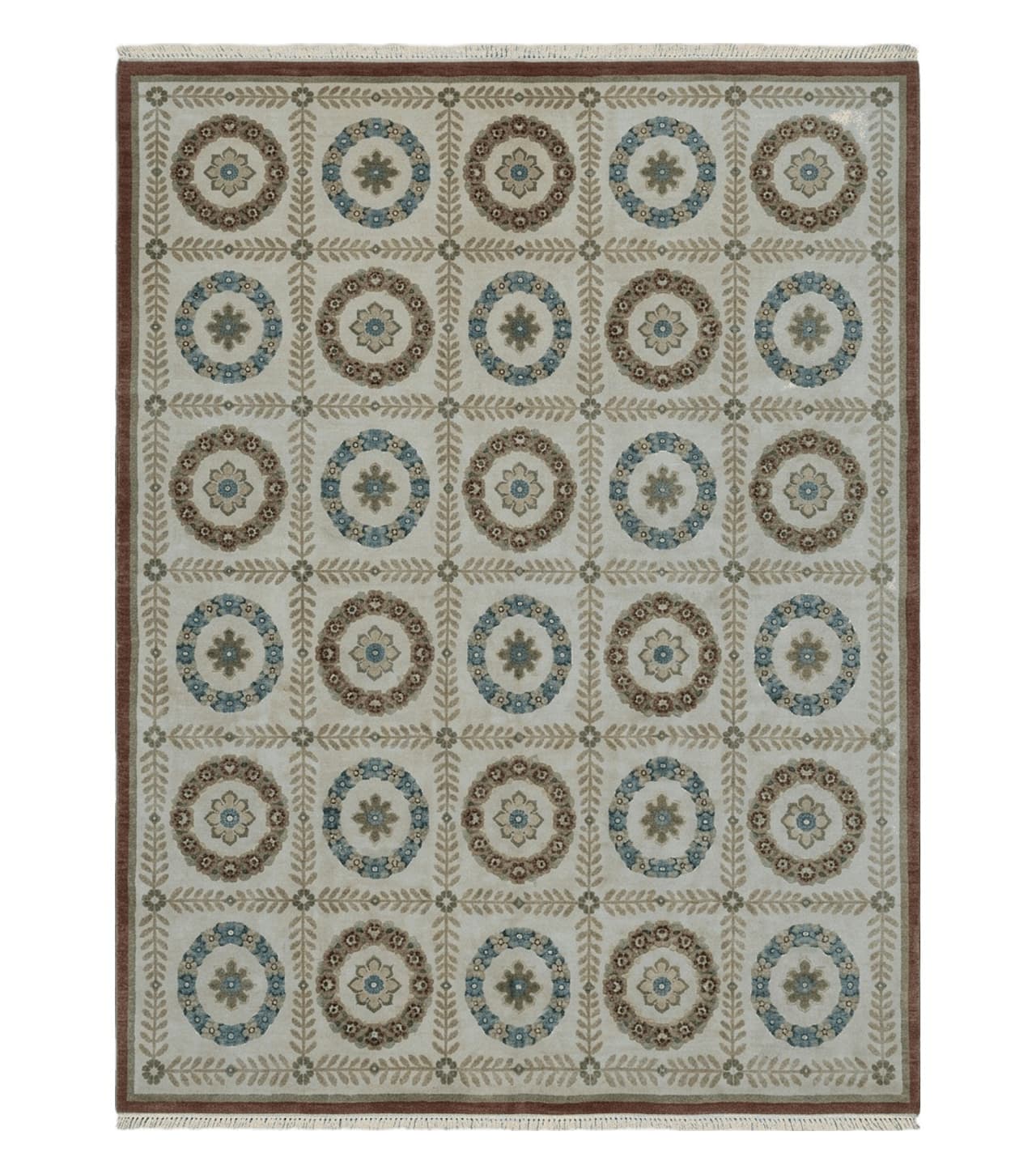 9' X 12' Modern Handmade Indo Lahore Wool Rug Art Deco Olive Ivory Nice Wow