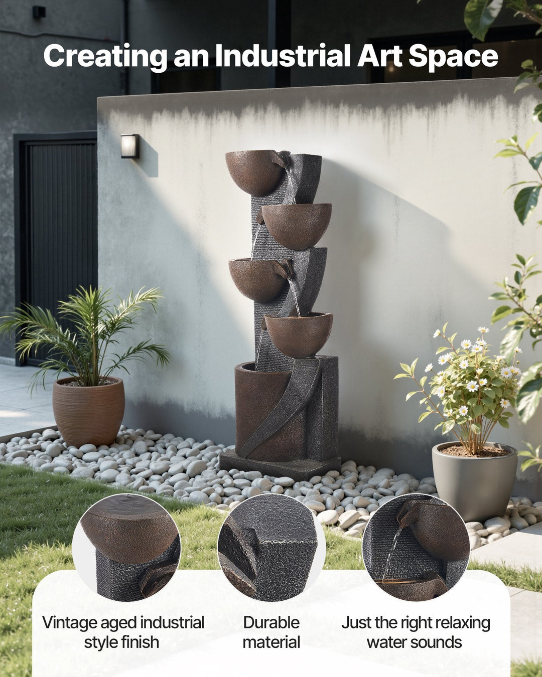 5-Tier Jar-Shaped Cascading Outdoor Water Fountain