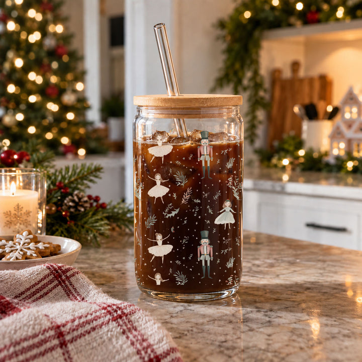 Nutcracker Ballerina Glass Tumbler 17oz Christmas Holiday Great Gift for Friends