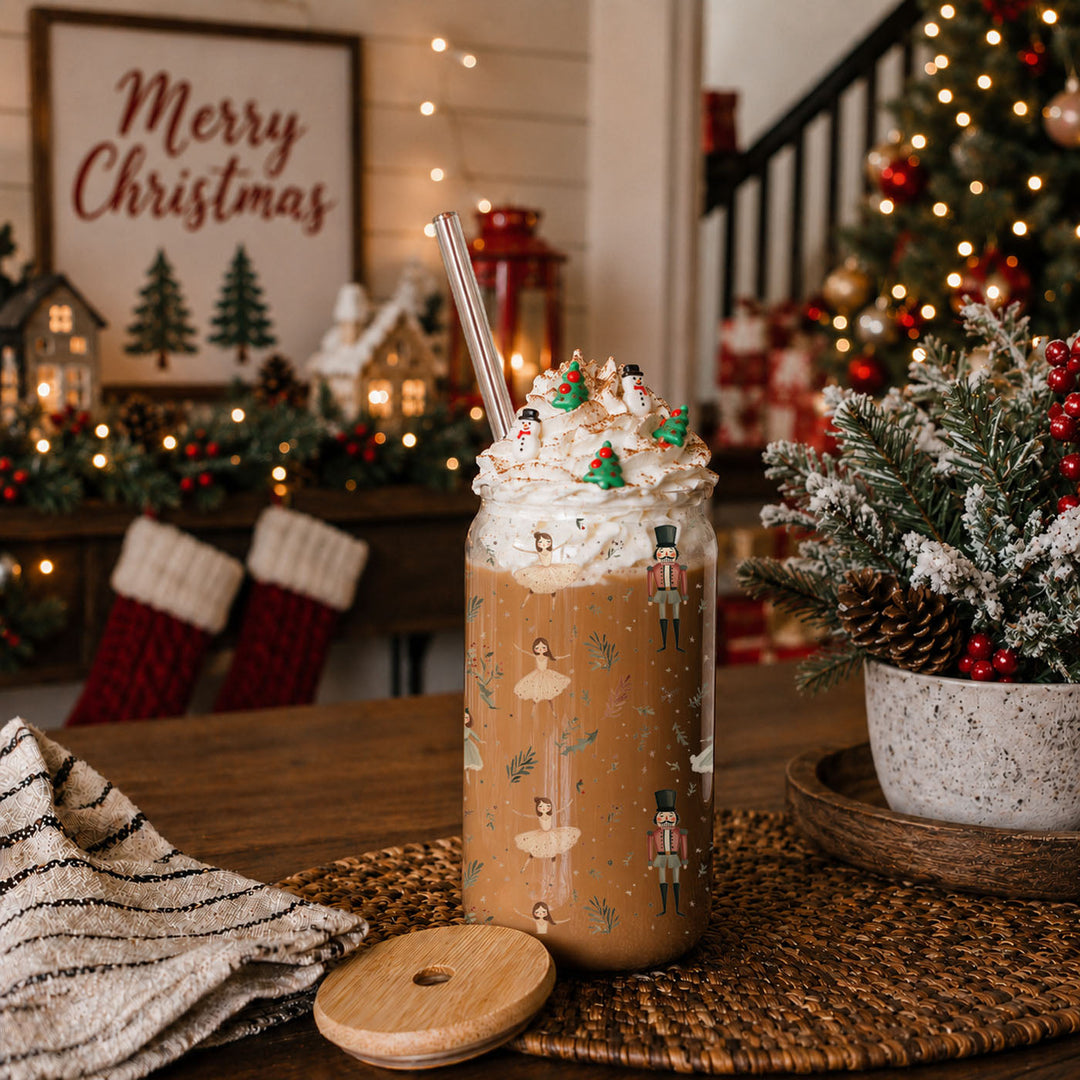 Nutcracker Ballerina Glass Tumbler 17oz Christmas Holiday Great Gift for Friends