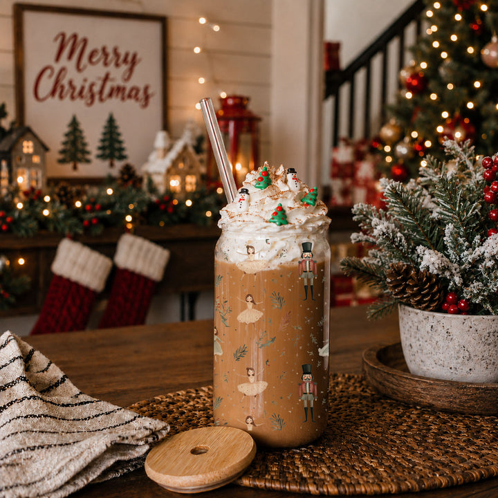 Nutcracker Ballerina Glass Tumbler 17oz Christmas Holiday Great Gift for Friends
