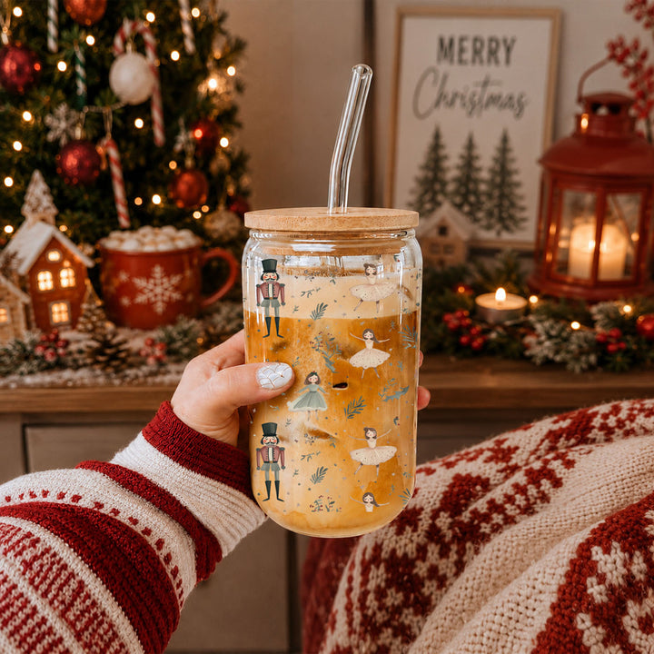 Nutcracker Ballerina Glass Tumbler 17oz Christmas Holiday Great Gift for Friends