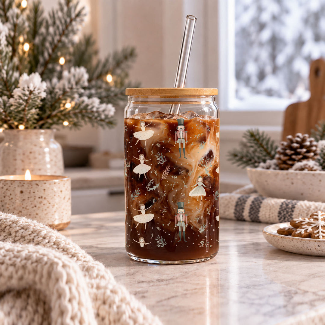 Nutcracker Ballerina Glass Tumbler 17oz Christmas Holiday Great Gift for Friends