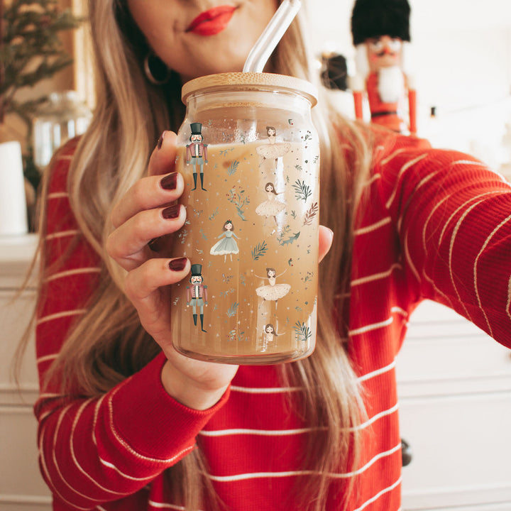 Nutcracker Ballerina Glass Tumbler 17oz Christmas Holiday Great Gift for Friends