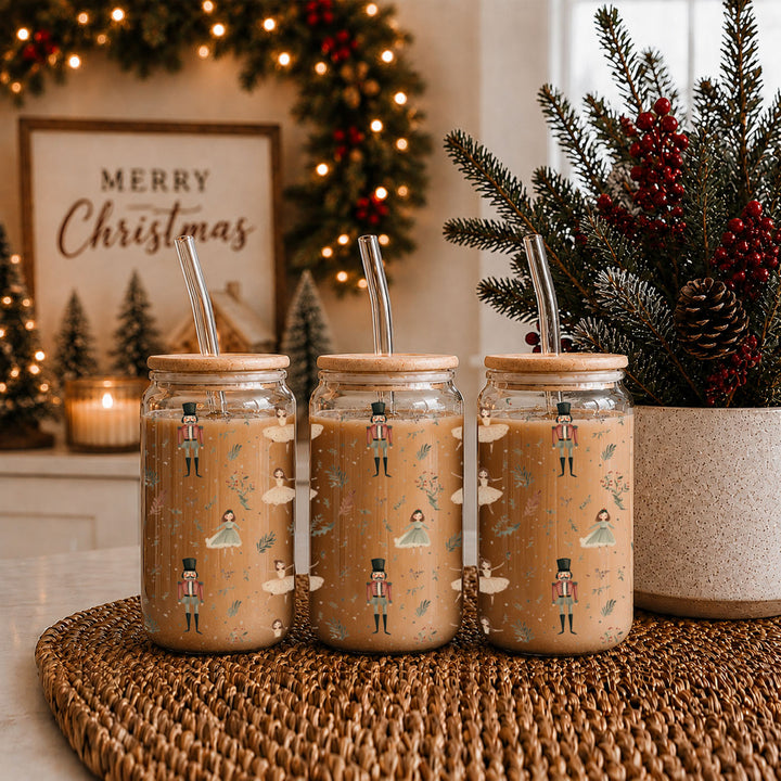 Nutcracker Ballerina Glass Tumbler 17oz Christmas Holiday Great Gift for Friends