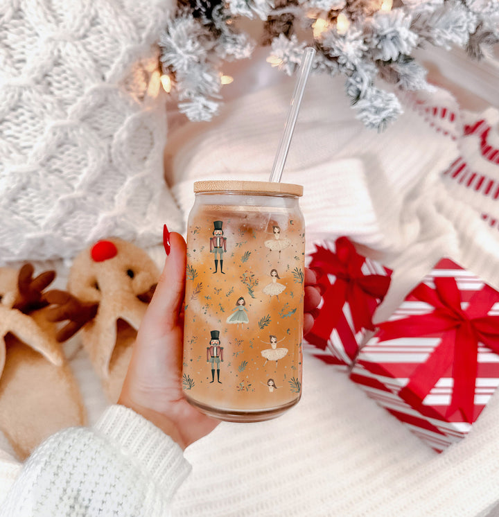 Nutcracker Ballerina Glass Tumbler 17oz Christmas Holiday Great Gift for Friends