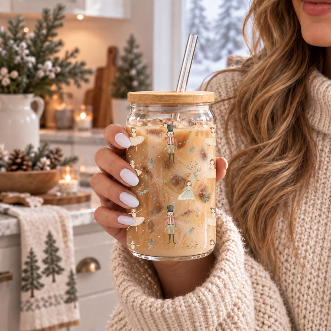 Nutcracker Ballerina Glass Tumbler 17oz Christmas Holiday Great Gift for Friends