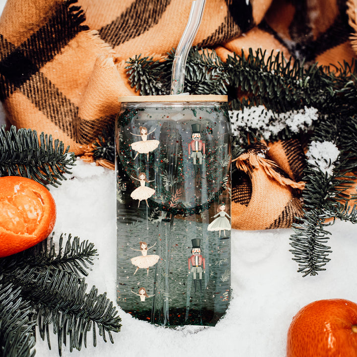 Nutcracker Ballerina Glass Tumbler 17oz Christmas Holiday Great Gift for Friends