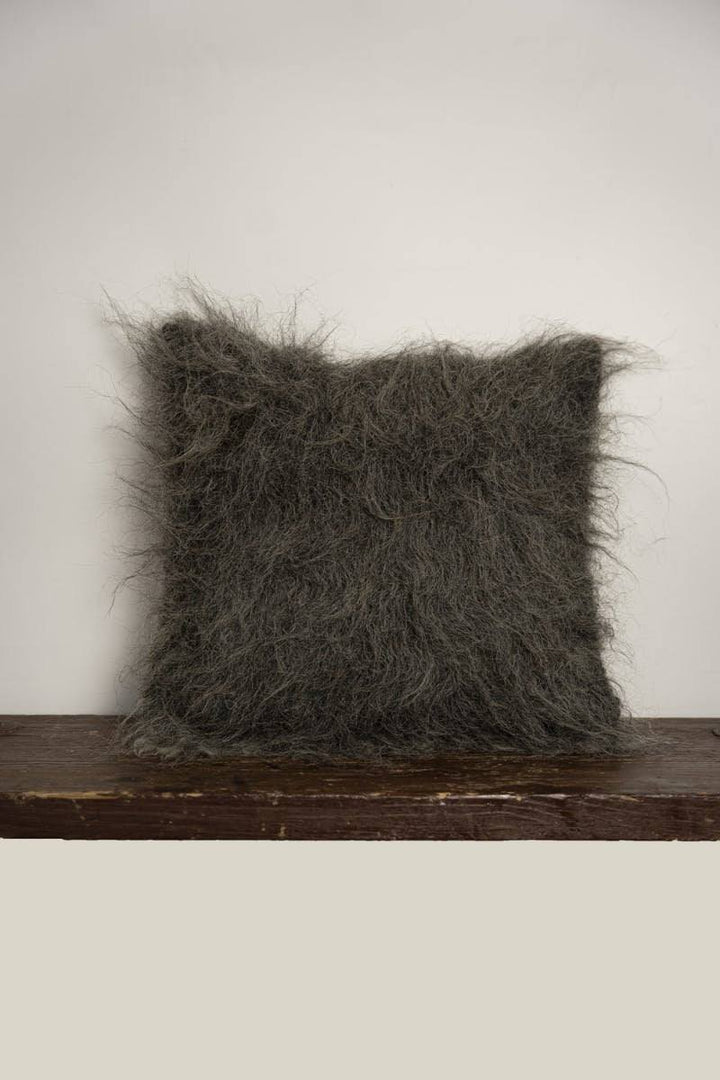 Organic Wool Pillow - Handwoven Brushed Wood Decorative Pillow