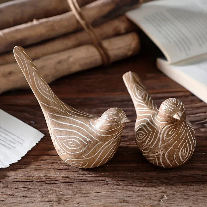 Bird Statues - Decorative Wood Grain Lovebirds