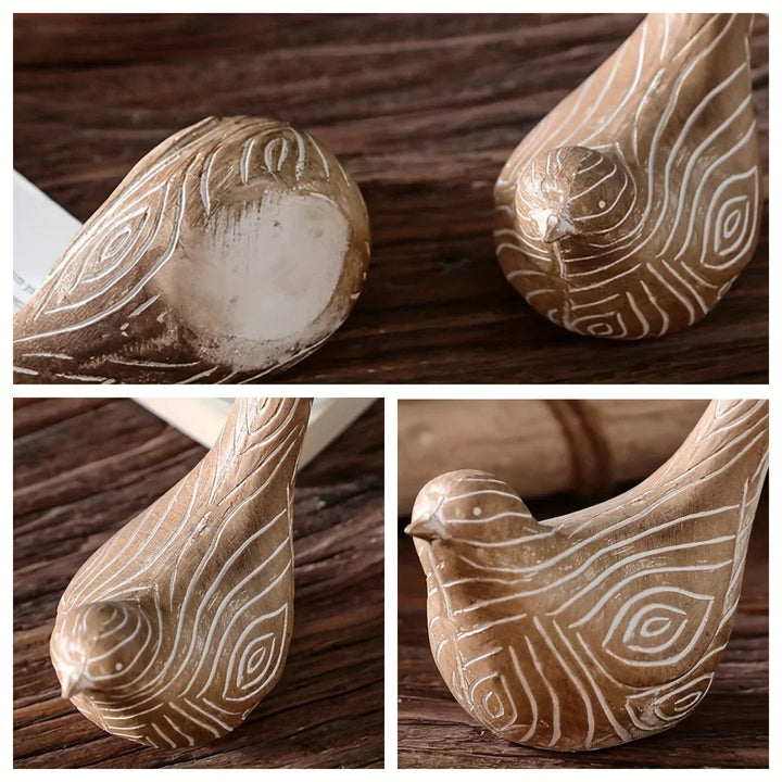 Bird Statues - Decorative Wood Grain Lovebirds