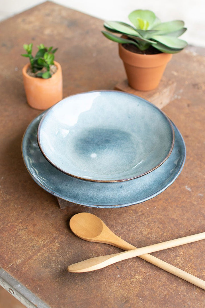 Blue Ceramic Dinner Plate &amp; Bowl