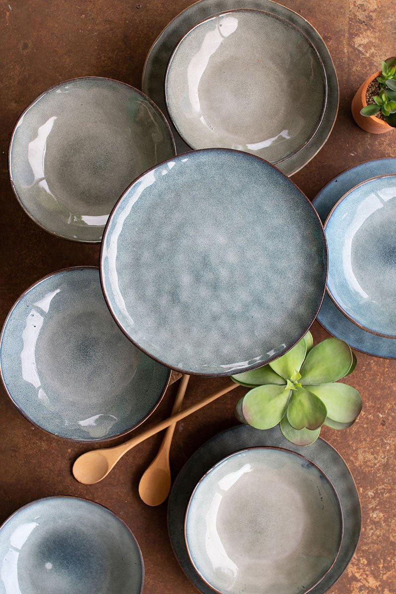 Blue Ceramic Dinner Plate &amp; Bowl