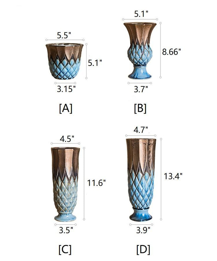 Blue Gold Grid Pattern Glazed Ceramic Vase Collection
