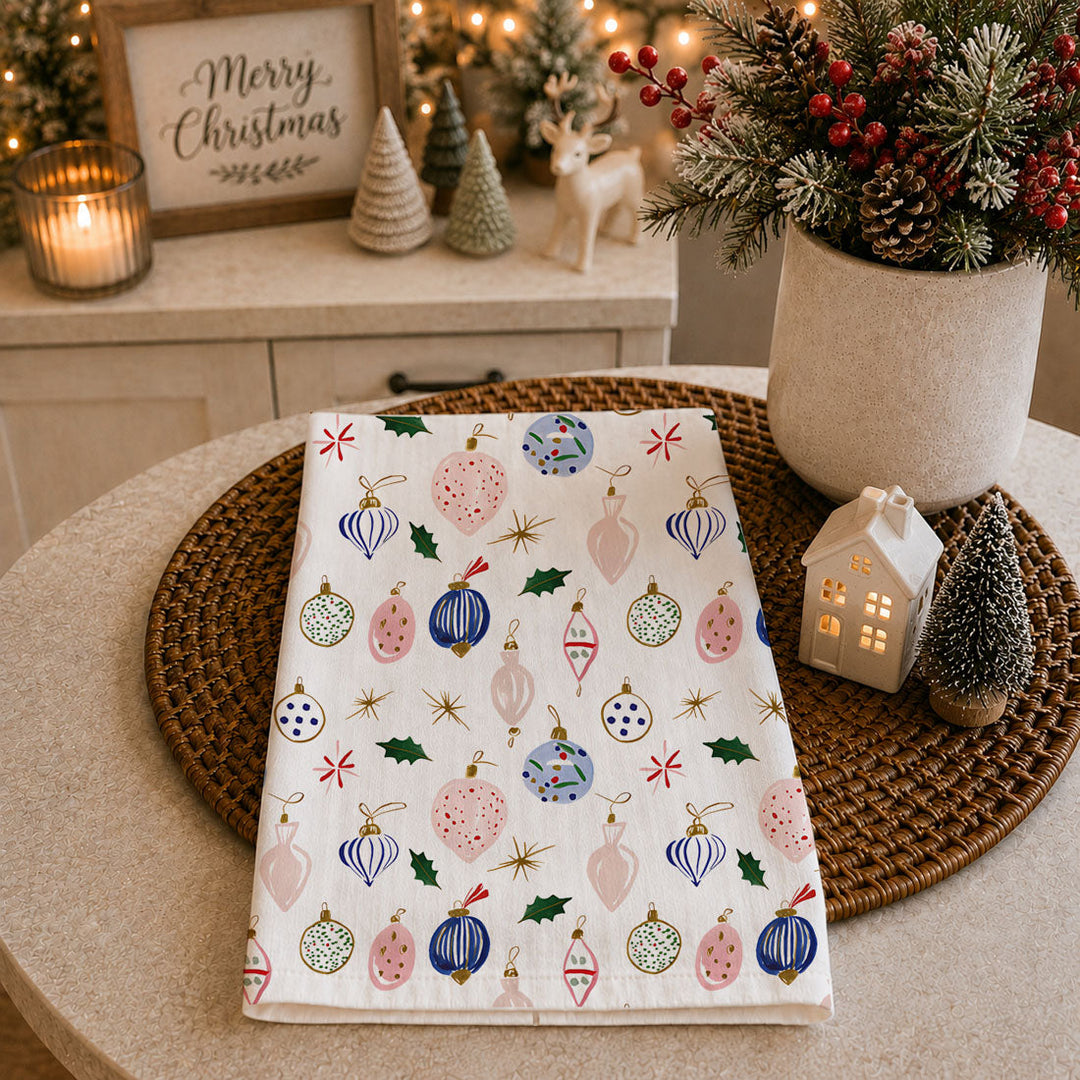 Ornament Blues Christmas Kitchen Tea Towel Holiday Decor Great Gift for Friends