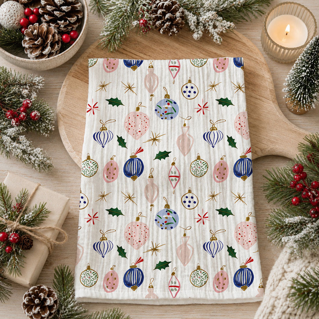 Ornament Blues Christmas Kitchen Tea Towel Holiday Decor Great Gift for Friends