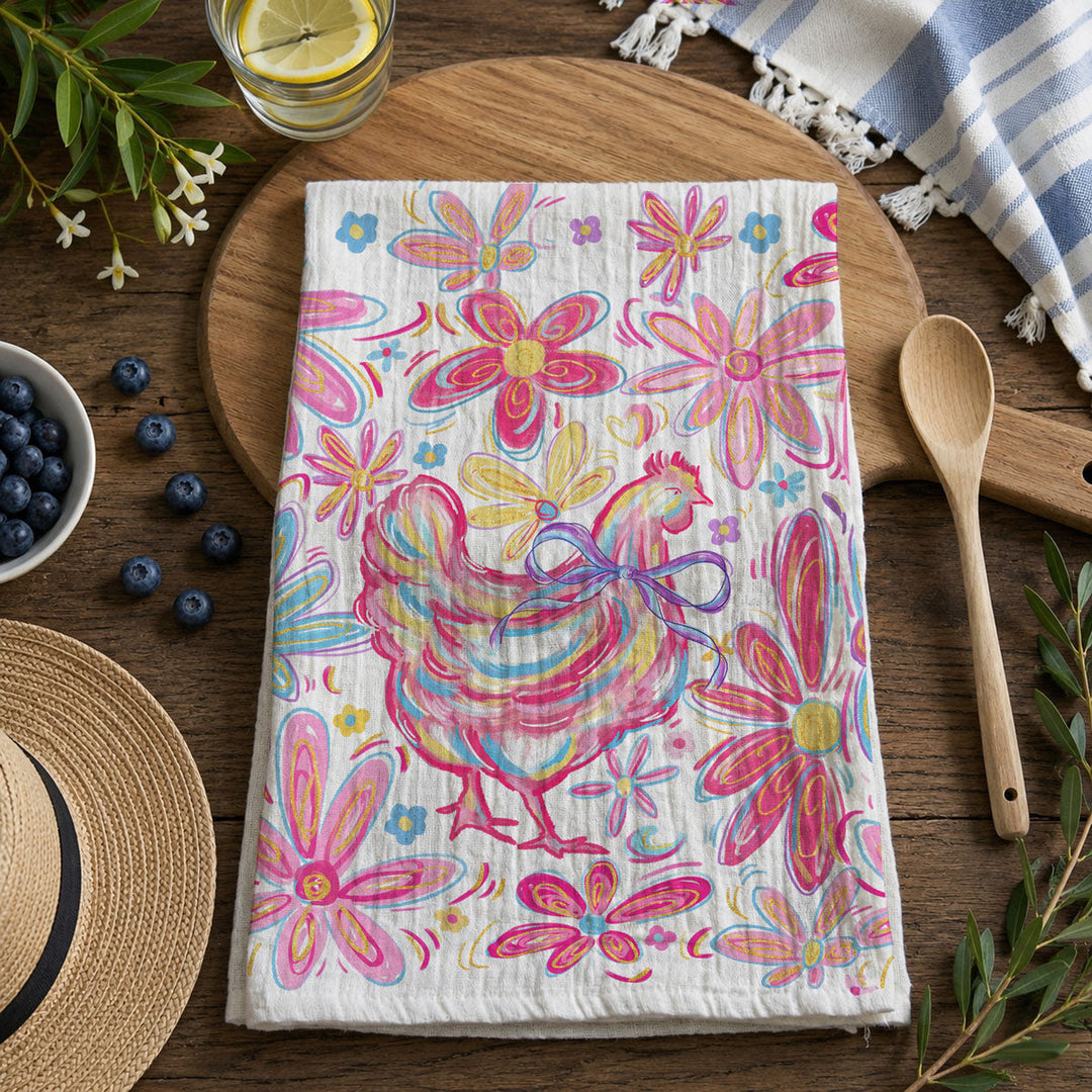 Floral Boho Chicken Cotton Kitchen Tea Towel Farmhouse Decor Great Gifts for Her