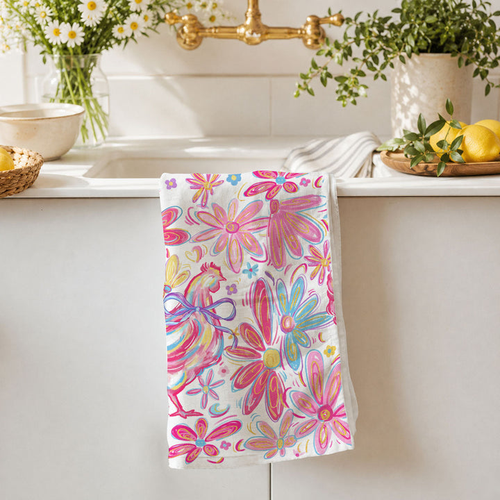 Floral Boho Chicken Cotton Kitchen Tea Towel Farmhouse Decor Great Gifts for Her