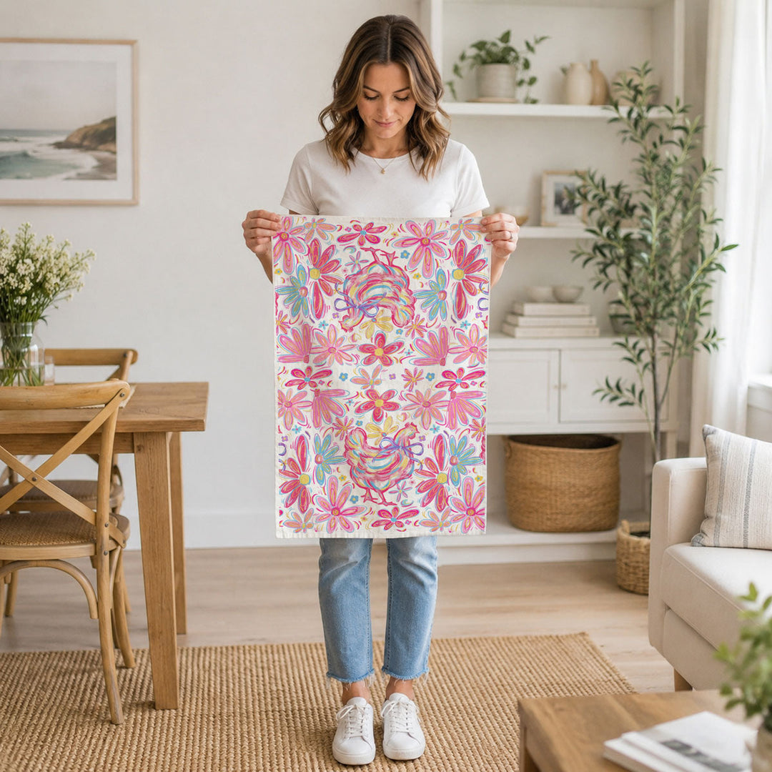 Floral Boho Chicken Cotton Kitchen Tea Towel Farmhouse Decor Great Gifts for Her