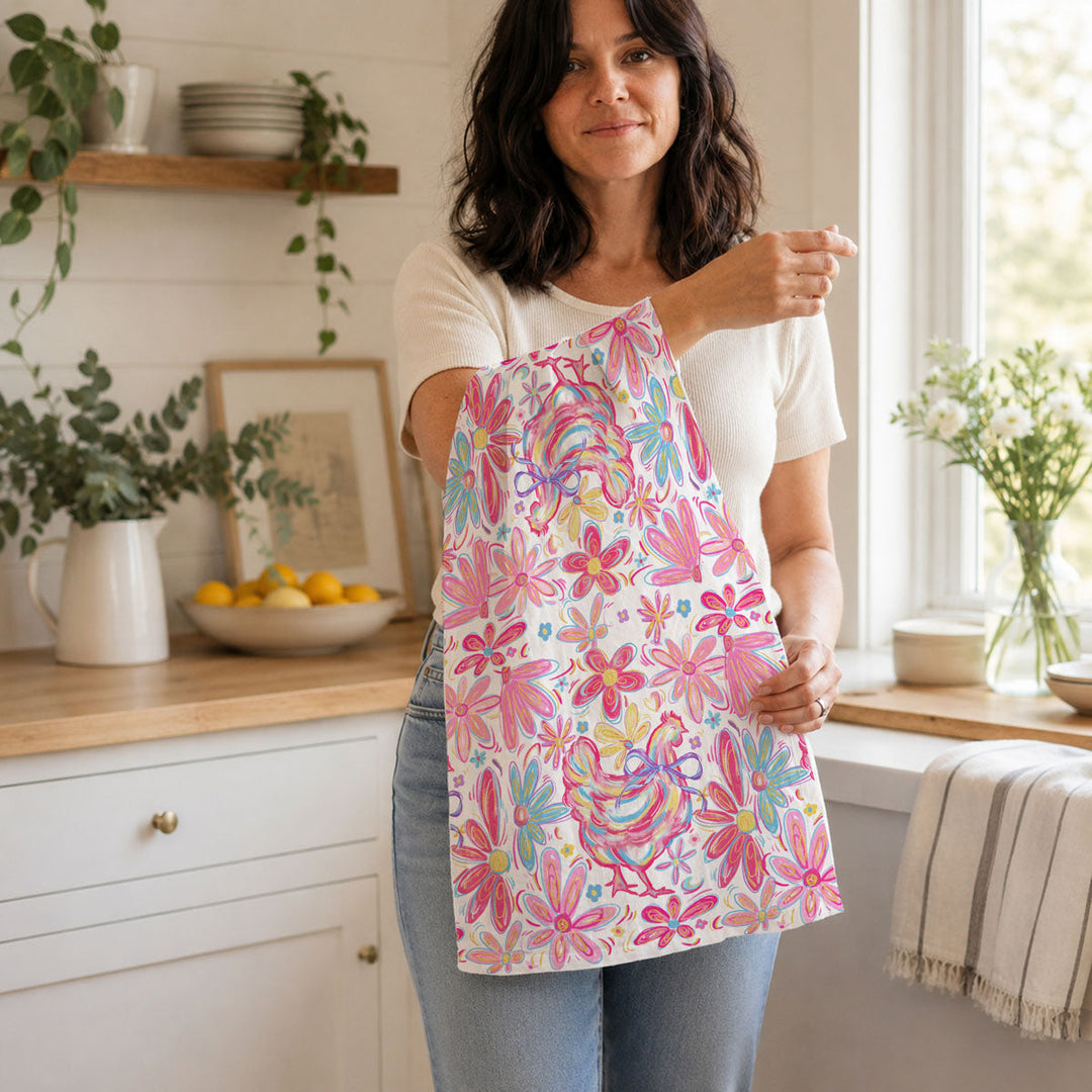 Floral Boho Chicken Cotton Kitchen Tea Towel Farmhouse Decor Great Gifts for Her