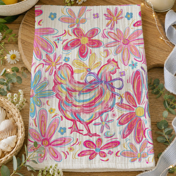 Floral Boho Chicken Cotton Kitchen Tea Towel Farmhouse Decor Great Gifts for Her