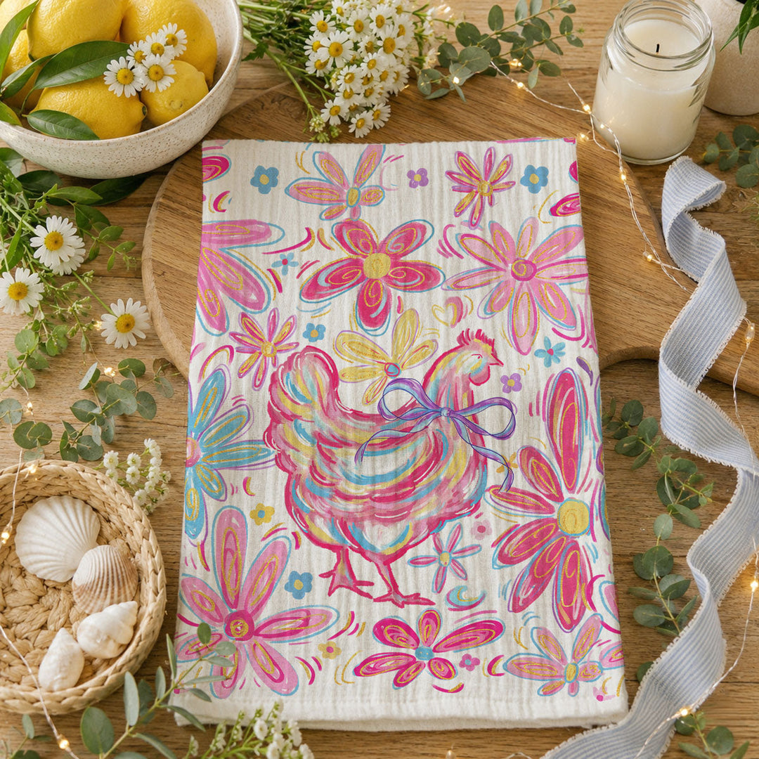 Floral Boho Chicken Cotton Kitchen Tea Towel Farmhouse Decor Great Gifts for Her
