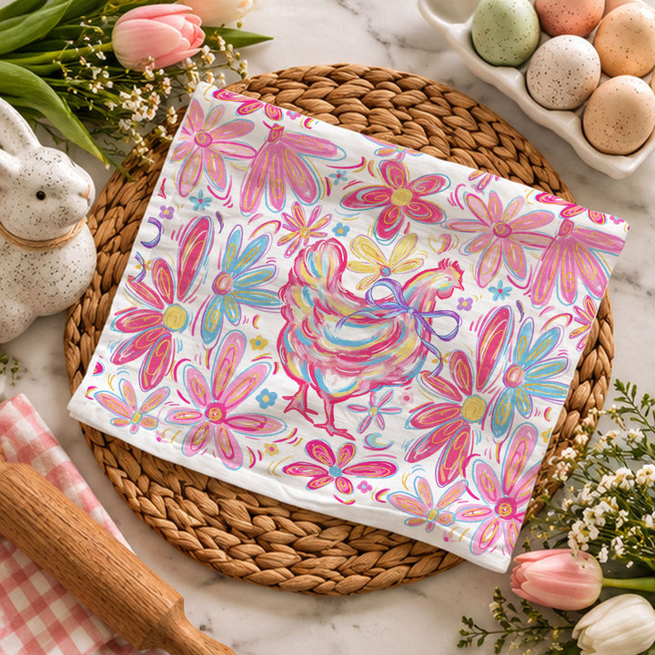 Floral Boho Chicken Cotton Kitchen Tea Towel Farmhouse Decor Great Gifts for Her