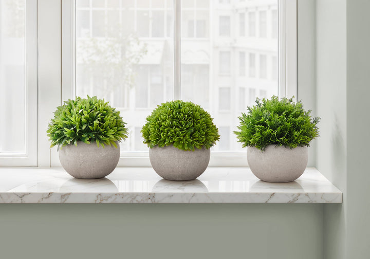 Artificial Plant Set of 3 - 5" Tall Indoor Faux Greenery