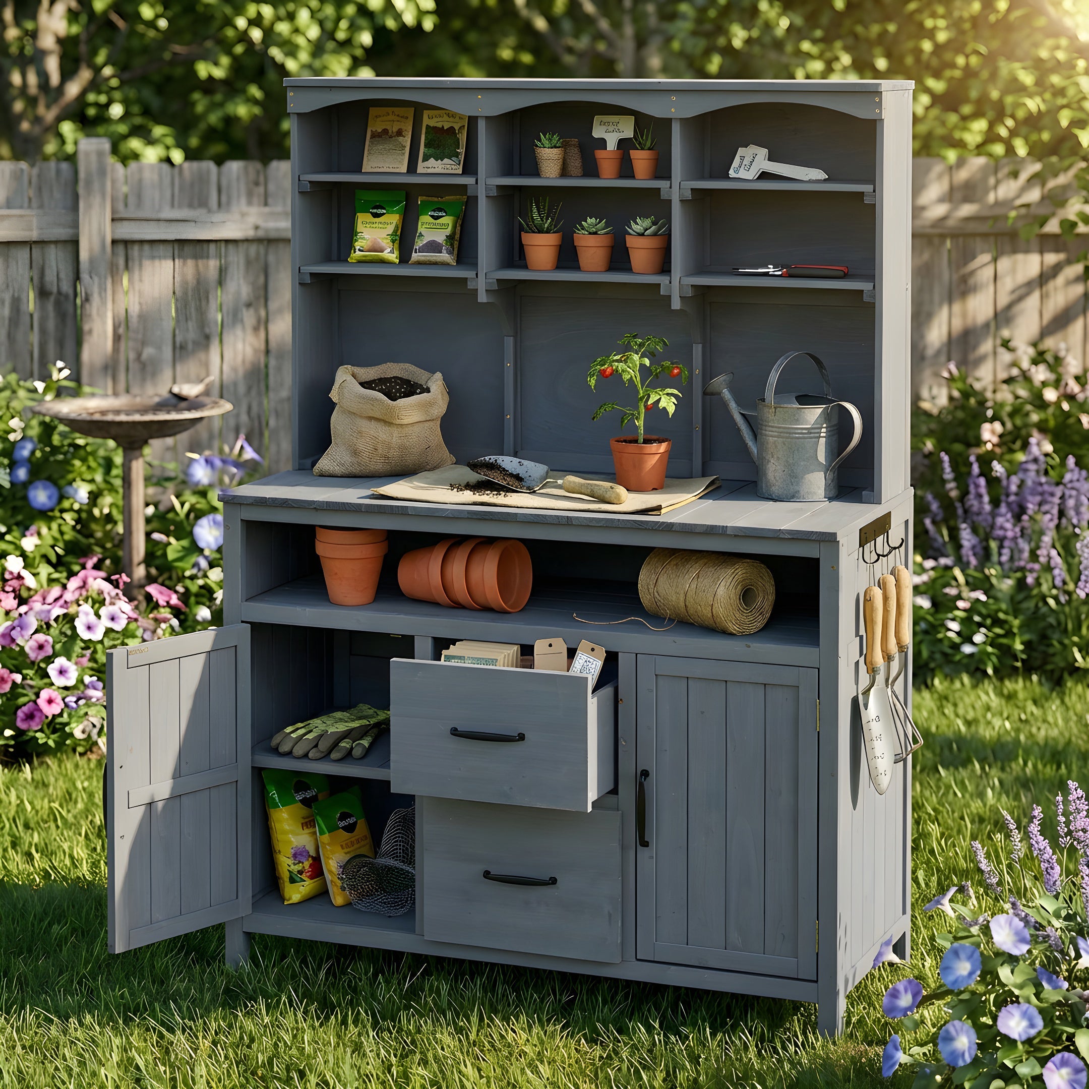 TOPMAX Large Fir Wood Potting Bench