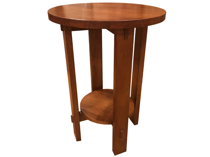 Mission Style Oak Round End Table - Michael&