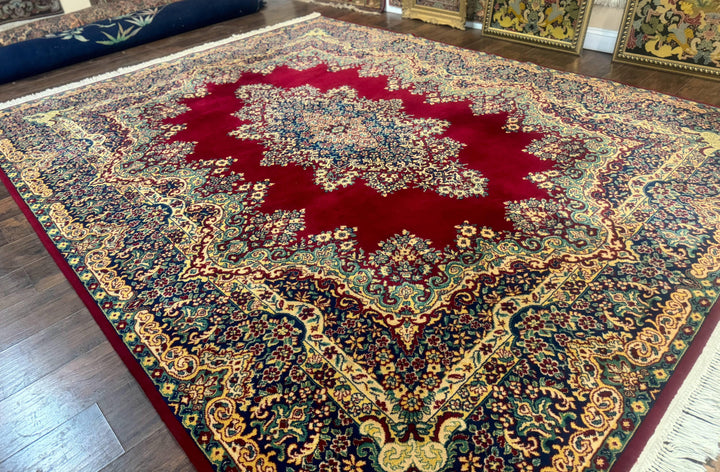 Power Loomed Persian Oriental Rug 9x12, Vintage Wool Pile, Kirman Design