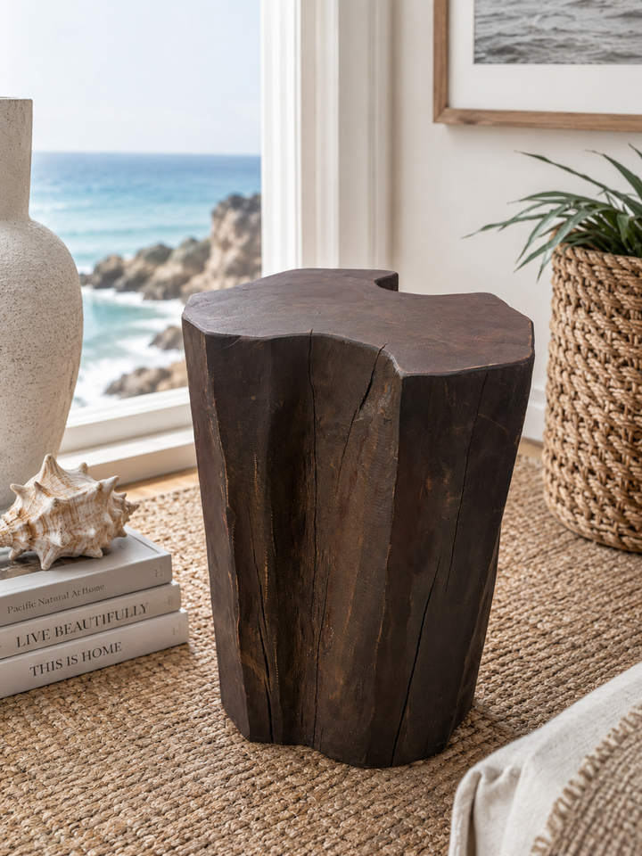 Solid Teak Wood Stump Side Table | Organic Accent Stool | Made in Indonesia