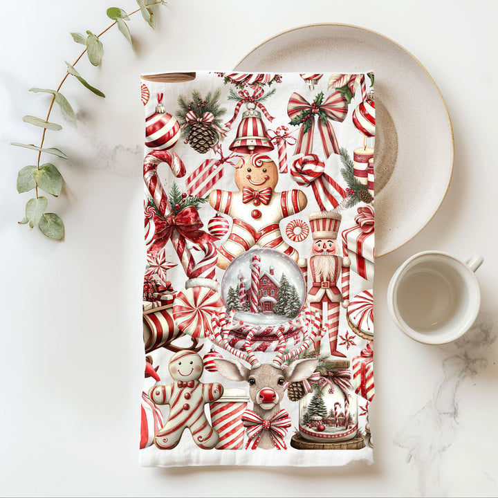 Peppermint Co Candy Cane Christmas Kitchen Tea Towel Holiday Decor Fun Gift Idea