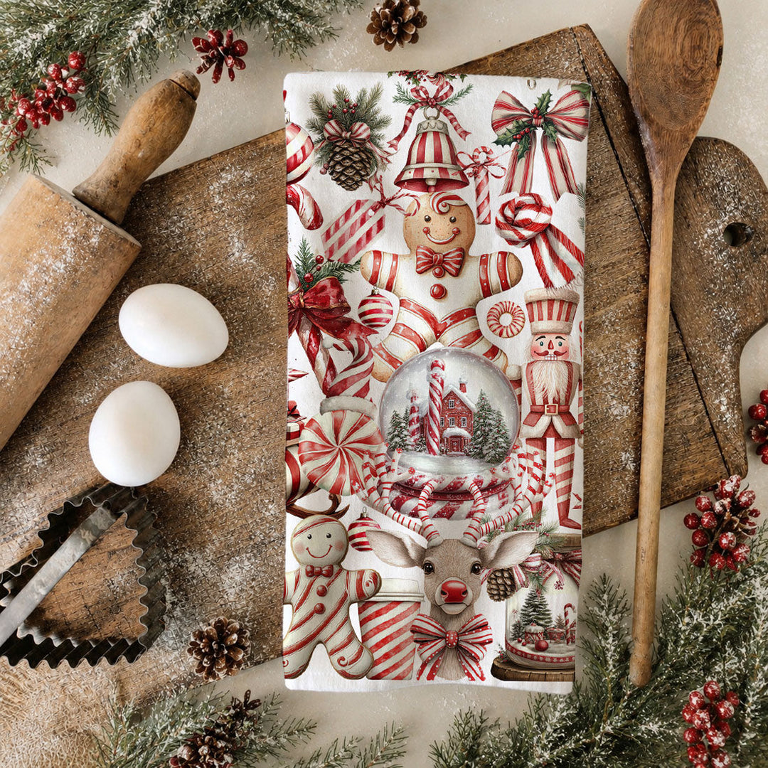 Peppermint Co Candy Cane Christmas Kitchen Tea Towel Holiday Decor Fun Gift Idea