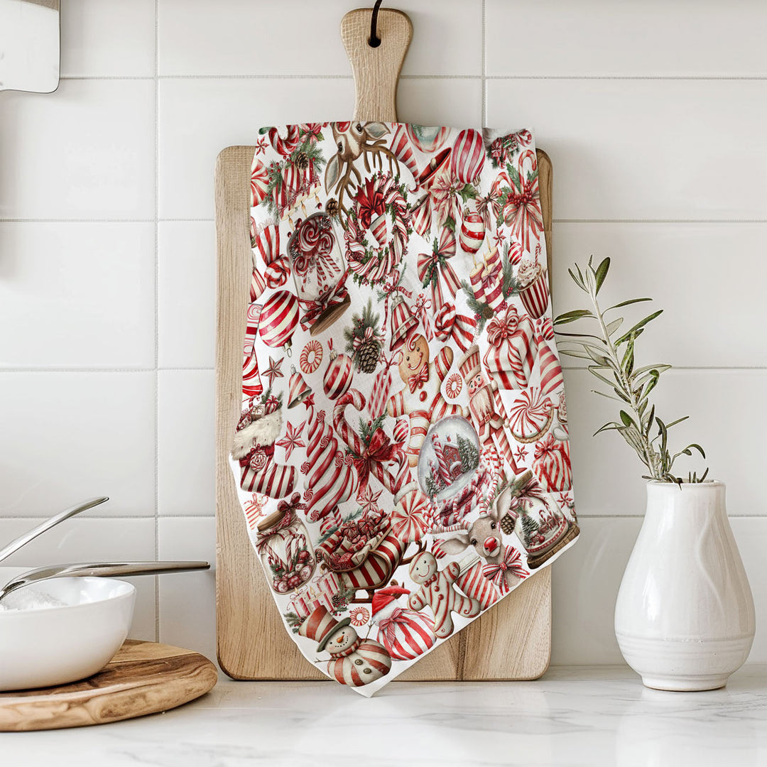 Peppermint Co Candy Cane Christmas Kitchen Tea Towel Holiday Decor Fun Gift Idea