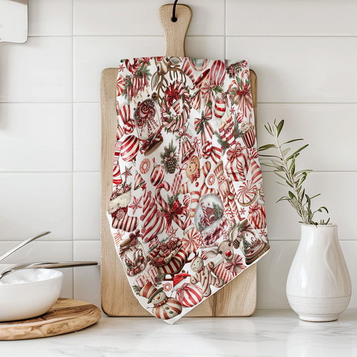 Peppermint Co Candy Cane Christmas Kitchen Tea Towel Holiday Decor Fun Gift Idea