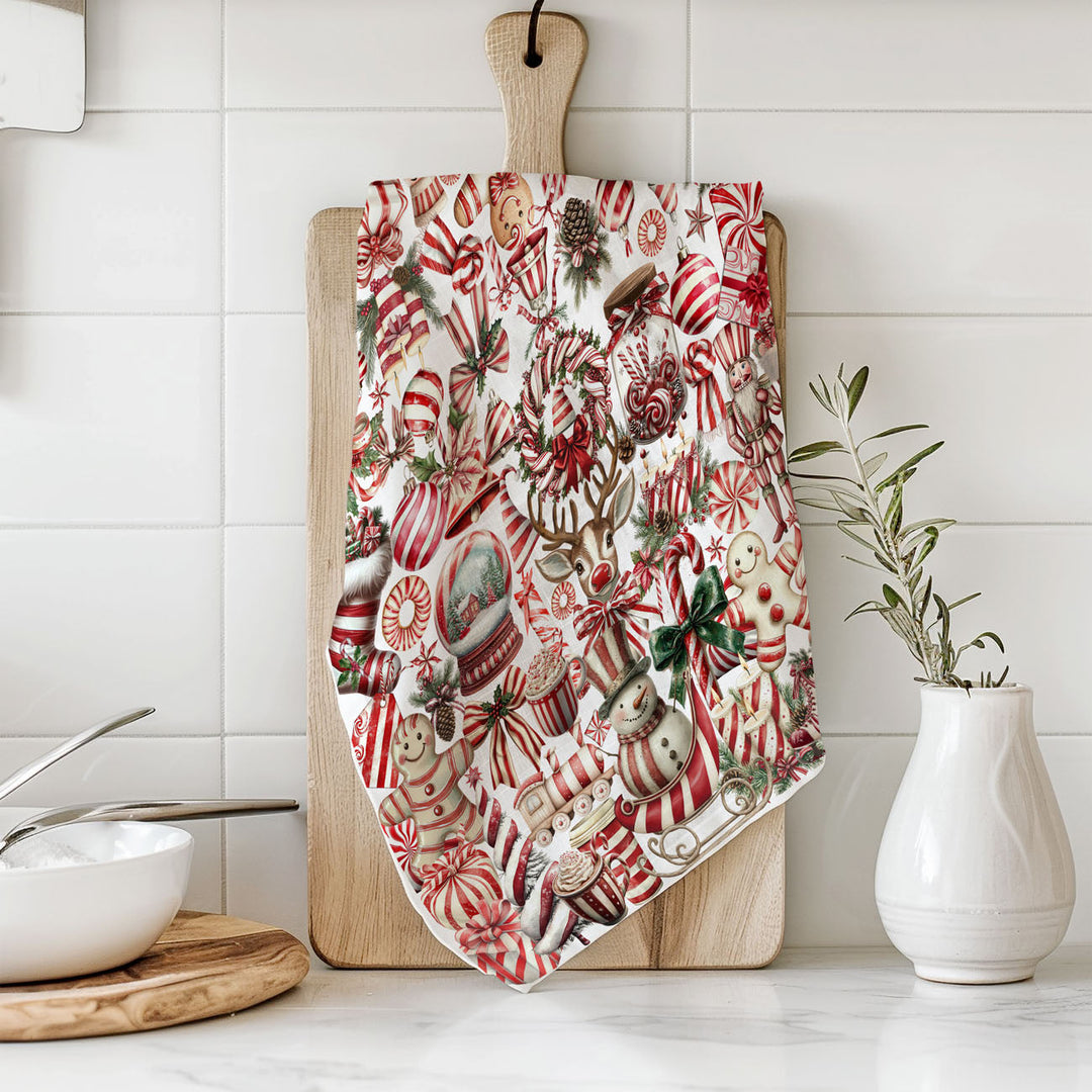 Peppermint Co Candy Cane Christmas Kitchen Tea Towel Holiday Decor Fun Gift Idea