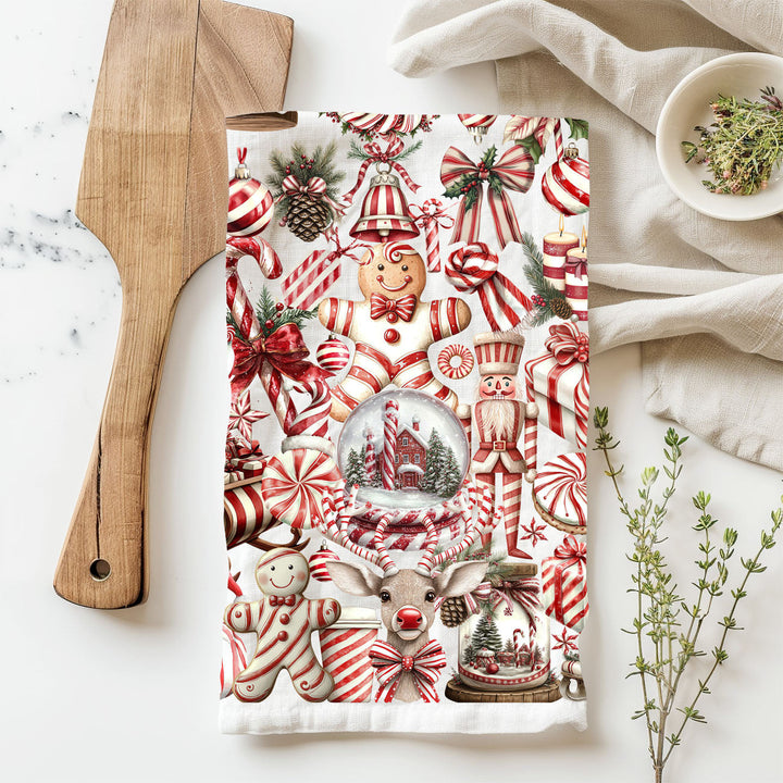 Peppermint Co Candy Cane Christmas Kitchen Tea Towel Holiday Decor Fun Gift Idea