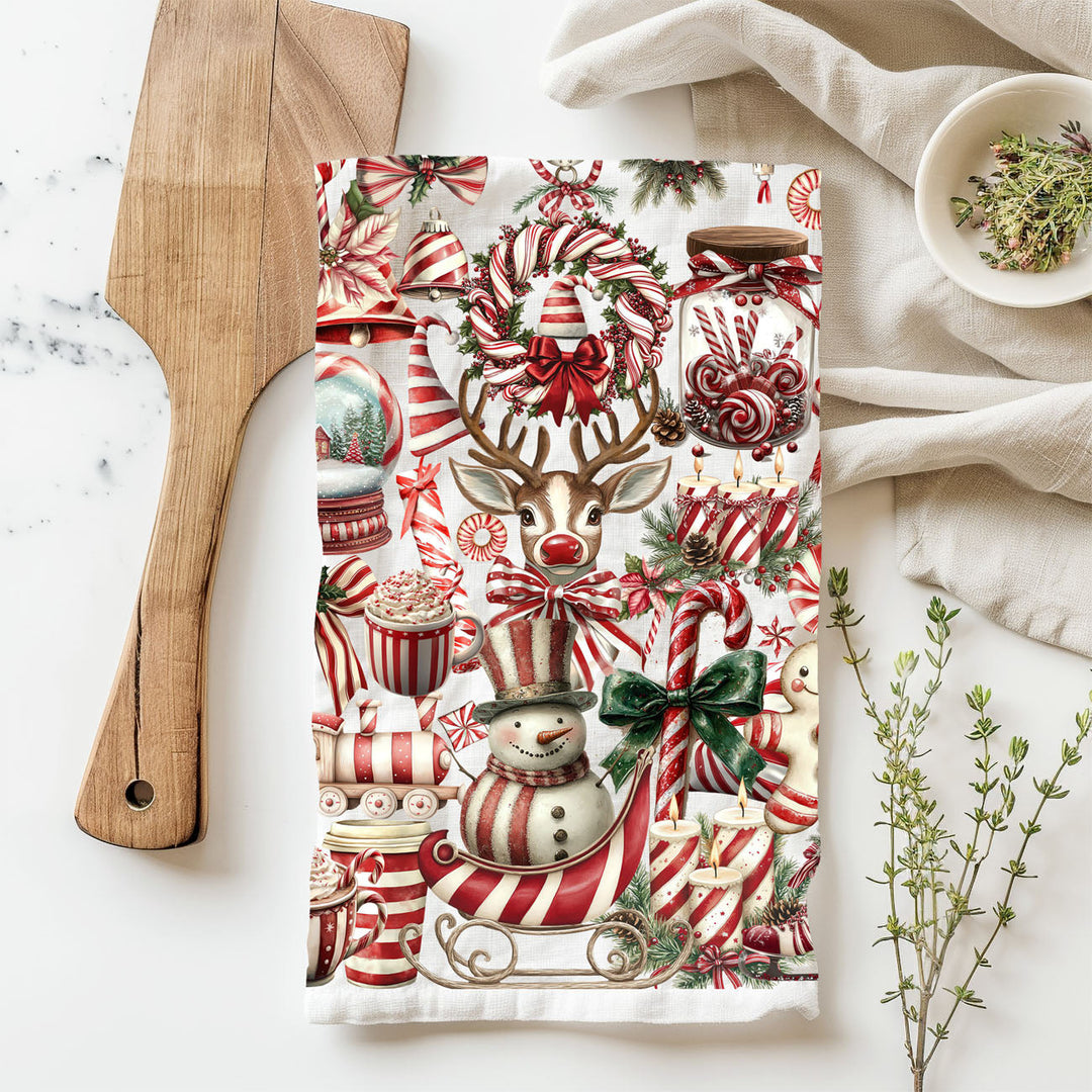 Peppermint Co Candy Cane Christmas Kitchen Tea Towel Holiday Decor Fun Gift Idea