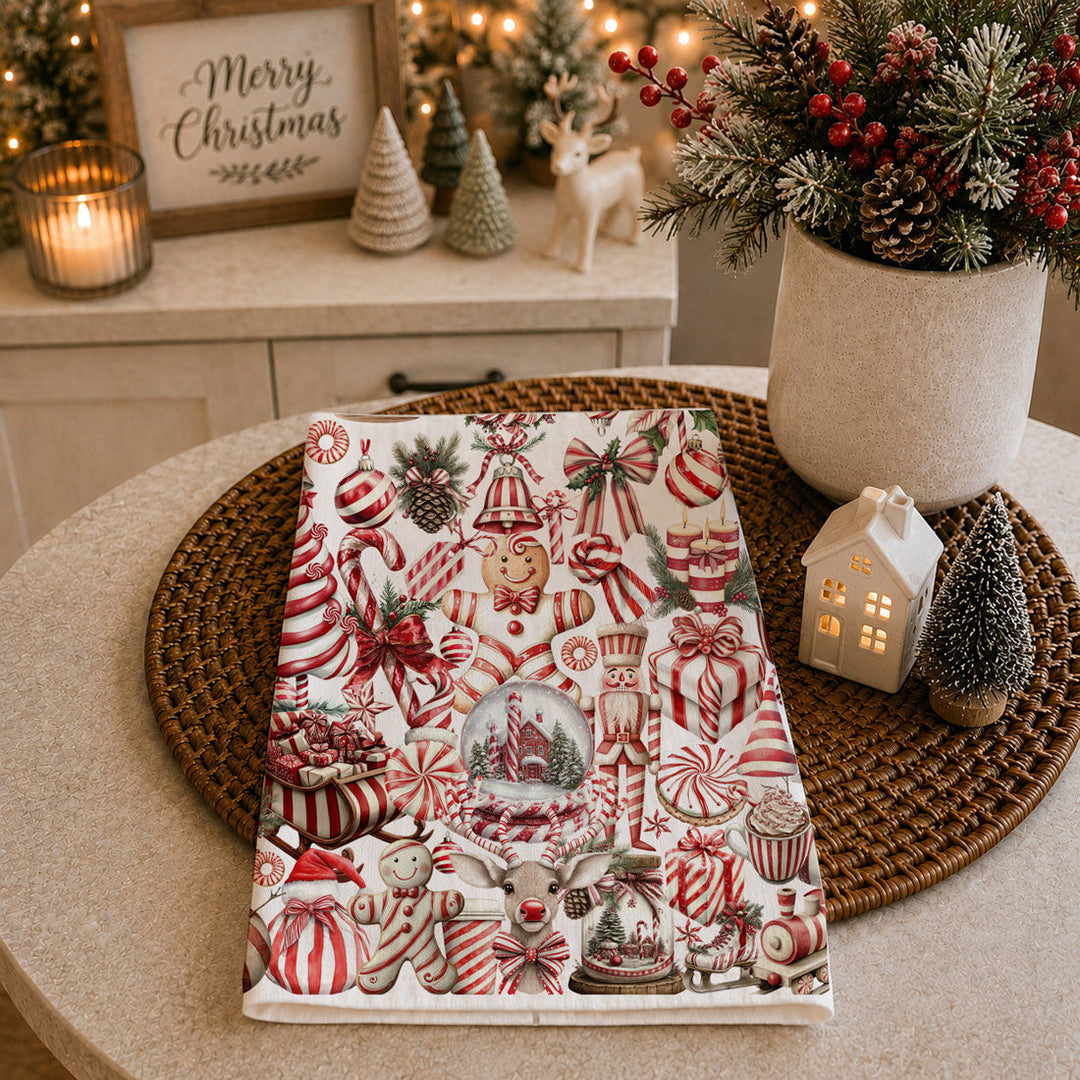 Peppermint Co Candy Cane Christmas Kitchen Tea Towel Holiday Decor Fun Gift Idea